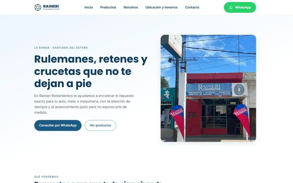 Captura del sitio web de Raineri Rodamientos